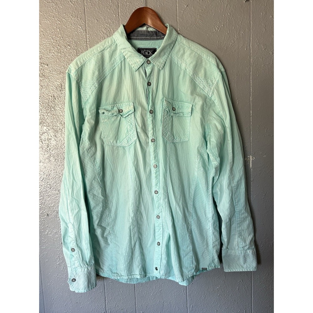 Buckle Black Teal Formal Pearl Snap Dress Shirt Men's Size XL Athletic Fit